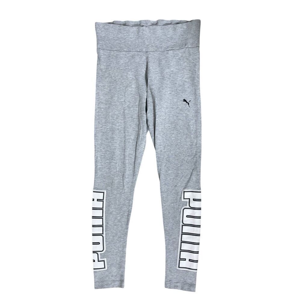 Puma Women’s Gray Logo Leggings Size S Stretch Athletic Yoga Pants